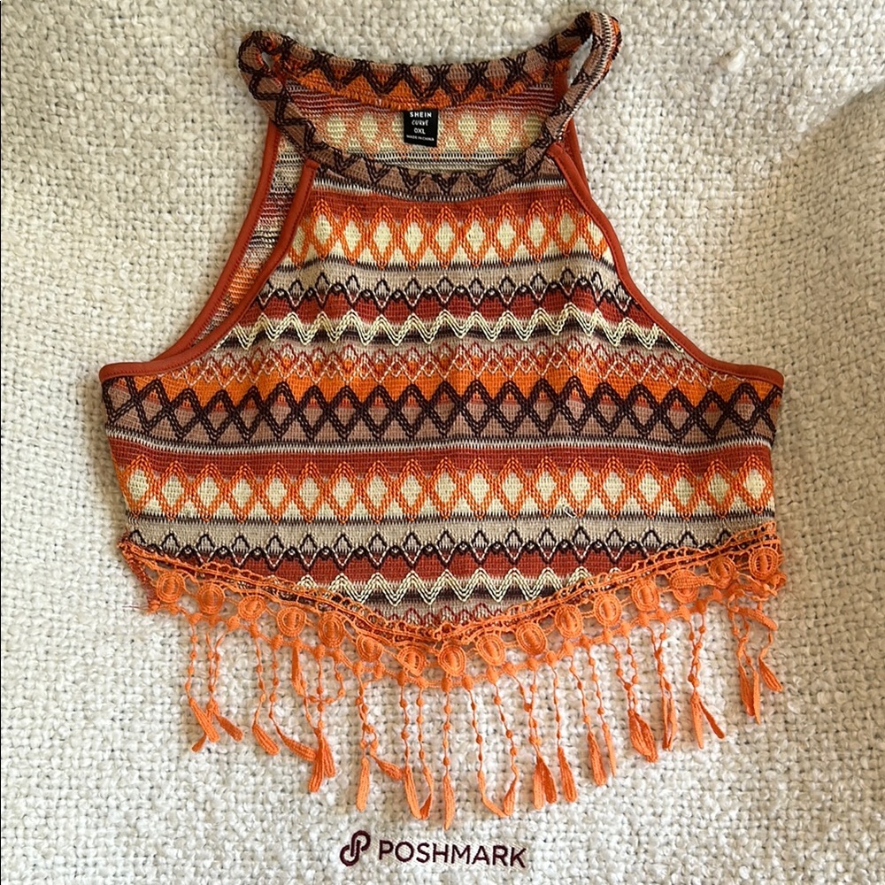 SHEIN Black and Orange Graphic Crop Tank Top